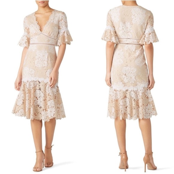 Saylor Ivory Maggy Floral Lace V-Neck Sheath Midi Dress Womens - Picture 1 of 10